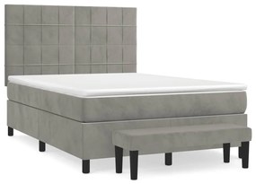 vidaXL Κρεβάτι Boxspring με Στρώμα Ανοιχτό Γκρι 140x200 εκ. Βελούδινο