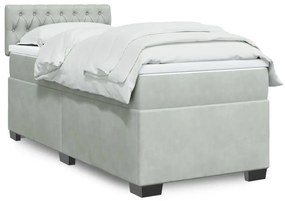 vidaXL Κρεβάτι Boxspring με Στρώμα Ανοιχτό Γκρι 90x200 εκ. Βελούδινο