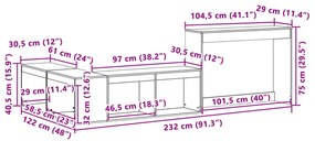 Κομοδίνο με Γραφείο Καφέ Κεριού 232x122x75 εκ Μασίφ Ξύλο Πεύκου - Καφέ