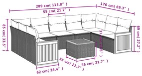 vidaXL Σαλόνι Κήπου 10 Τεμαχίων Γκρι από Συνθετικό Ρατάν με Μαξιλάρια