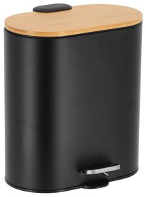 Καλάθι Απορριμμάτων Οβάλ 5L-18x25,5x28,5 Soft Close Μεταλλικό Μαύρο Με Μπαμπού Καπάκι MRShome DS-8008B09