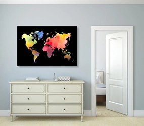 Εικόνα του παγκόσμιου χάρτη σε σχέδιο ακουαρέλας σε μαύρο φόντο - 120x80