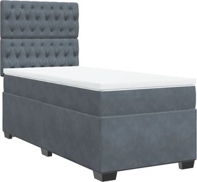 vidaXL Κρεβάτι Boxspring με Στρώμα Σκούρο Γκρι 90x190 εκ. Βελούδινο
