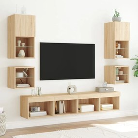 vidaXL Έπιπλα Τοίχου Τηλεόρασης 8 τεμ. LED Sonoma Δρυς από Επεξ. Ξύλο