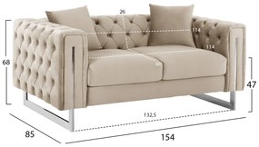 ΚΑΝΑΠΕΣ τ.CHESTERFIELD MOBAR HM3262.02 ΚΡΕΜ ΒΕΛΟΥΔΟ-ΜΕΤΑΛΛΙΚΑ ΠΟΔΙΑ 154x85x68Υεκ - Βελούδο - HM3262.02