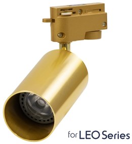 LEO 60357 Κινούμενο Στρόγγυλο Φωτιστικό Σποτ Ράγας Αλουμινίου με Ντουί GU10 AC 220-240V IP20 Φ6 x Υ19cm - 2 Γραμμών - Χρυσό Πλατίνα - 5 Years Warranty