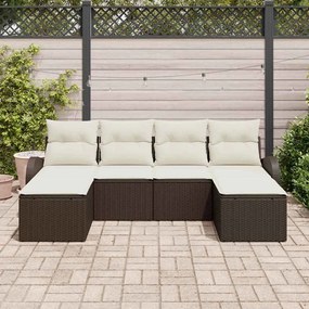 vidaXL Σετ Καναπέ Κήπου με μαξιλάρι 6 pcs Καφέ Πολυ Ρατάν