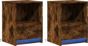 vidaXL Κομοδίνα με Φώτα LED 2 τεμ. Καπνιστή Δρυς από Επεξεργ. Ξύλο