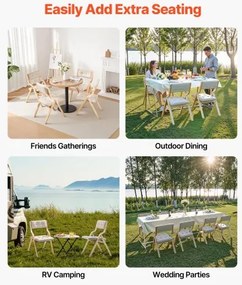 VEVOR Wooden Folding Chairs with Padded Cushion and Wooden Frame Beige Set of 4