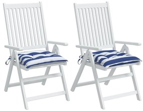 vidaXL Μαξιλάρια Καρέκλας 2 τεμ. Μπλε/Λευκό Ριγέ 50x50x7εκ. Υφασμάτινα