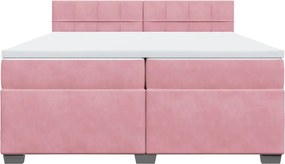 vidaXL Κρεβάτι Boxspring με Στρώμα Ροζ 200x200 εκ. Βελούδινο