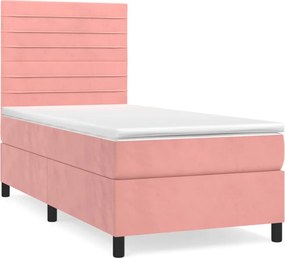 vidaXL Κρεβάτι Boxspring με Στρώμα Ροζ 80 x 200 εκ. Βελούδινο