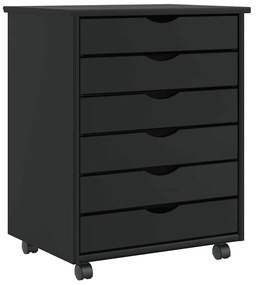 Τροχήλατο ντουλάπι με συρτάρια "MOSS" Μαύρο μασίφ ξύλο πεύκο