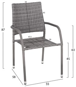Καρέκλα - Πολυθρόνα MORNER C6074.02 Μεταλλική με Γκρί Rattan 55x58x87Υ εκ. 55x58x87 εκ.