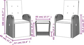 vidaXL Σετ Τραπεζαρίας Κήπου 3 τεμ. Γκρι Συνθ. Ρατάν με Μαξιλάρια