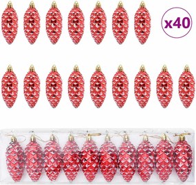 vidaXL Μπάλα από κουκουνάρι Χριστουγέννων 40 pcs Κόκκινο Πλαστικό