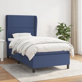 Κρεβάτι Boxspring με Στρώμα Μπλε 90x190 εκ.Υφασμάτινο