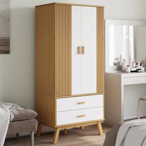 vidaXL Ντουλάπα OLDEN Λευκό &amp; Καφέ 76,5x53x172 εκ. Μασίφ Ξύλο Πεύκου