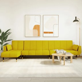 vidaXL Καναπές Κρεβάτι Γωνιακός Κίτρινος 275 x 140 x 70 εκ. Βελούδινος
