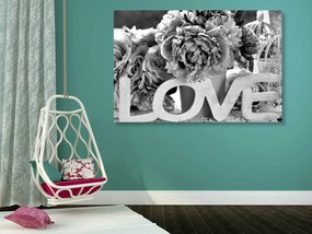 Εικόνα με τη ρομαντική επιγραφή Love σε ασπρόμαυρο - 60x40