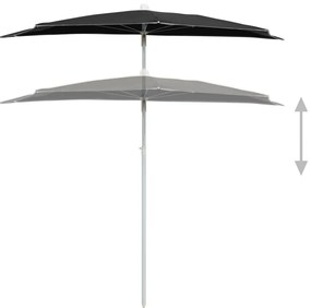 vidaXL Ομπρέλα Κήπου Μισή με Ιστό Μαύρη 180 x 90 εκ.
