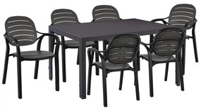 DINING SET 7 PCS GRAY TABLE 150X90 AND COAL ARMCHAIR ΗΜ11528.01