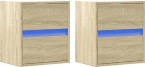 vidaXL Κομοδίνα Επιτοίχια με Φώτα LED 2 τεμ. Sonoma Δρυς