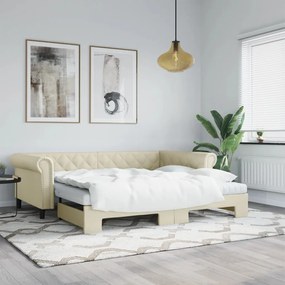vidaXL Καναπές Κρεβάτι Συρόμενος Κρεμ 90x200 εκ. Συνθ. Δέρμα/Στρώματα