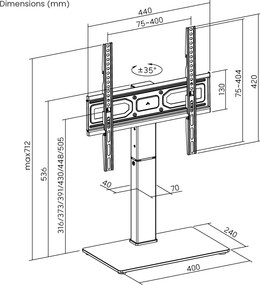 POWERTECH επιτραπέζια βάση τηλεόρασης PT-1445, 32-65", έως 40kg