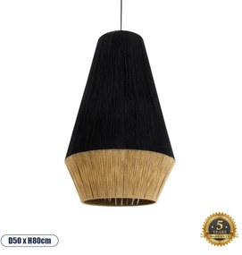 02080 GloboStar® SALERNO 02080 Boho Κρεμαστό Φωτιστικό Καμπάνα Μονόφωτο 1 x E27 IP20 Μαύρο & Μπεζ Βαμβακερό Νήμα - Μ50 x Π50 x Υ80cm