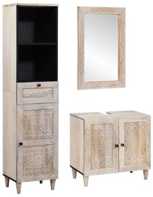 Σετ Επίπλων Μπάνιου με συρτάρι 3 pcs Λευκό Μασίφ ξύλο μάνγκο