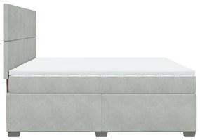 Κρεβάτι Boxspring με Στρώμα Ανοιχτό Γκρι 200x200 εκ. Βελούδινο - Γκρι