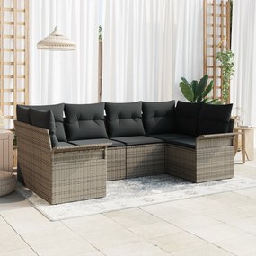 vidaXL 6 Τεμαχίων Σετ Καναπέ Κήπου Με Μαξιλάρια Γκρι Πολυ Ρατάν