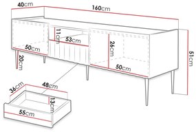 Τραπέζι Tv Merced B126, Γυαλιστερό λευκό, Άσπρο, Ο αριθμός των θυρών: 2, Αριθμός συρταριών: 1, 160x51x40cm, 34 kg | Epipla1.gr