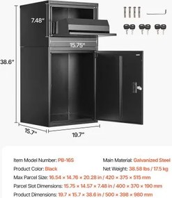 VEVOR Package Delivery Boxes for Outside 38.6 in Lockable Parcel Drop Box