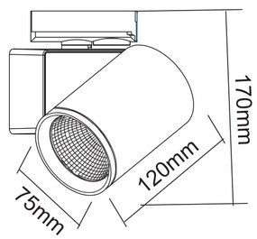 SAND WHITE LED TRACK LUMINAIRE 20W 3000K 1-PHASE 38° 2200LM 230V AC Ra80 5YRS