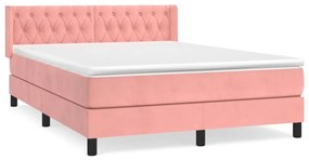 vidaXL Κρεβάτι Boxspring με Στρώμα Ροζ 140x190 εκ. Βελούδινο