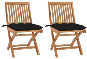 vidaXL Καρέκλες Κήπου 2 τεμ. από Μασίφ Ξύλο Teak με Μαύρα Μαξιλάρια