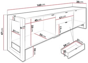 Τραπέζι Tv Utica 115, Wotan δρυς, Μαύρο, Ο αριθμός των θυρών: 2, Αριθμός συρταριών: 2, 160x47x35cm, 39 kg | Epipla1.gr