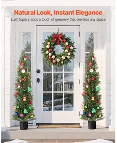 VEVOR Artificial Topiary Cedar Trees, 2 Set 1524mm Faux Pine Shrubs Plants, Fake Silk Tree Look Real, Easy Assembly for Decor Front Porch Outdoor Patio Garden Balcony Backyard Indoor Office