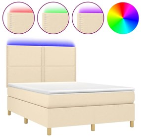 vidaXL Κρεβάτι Boxspring με Στρώμα &amp; LED Κρεμ 140x200 εκ. Υφασμάτινο