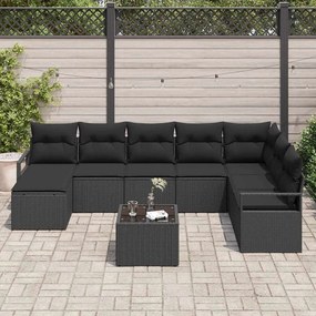 vidaXL Σετ Καναπέ με μαξιλάρι 9 pcs Μαύρο συνθετικό ρατάν