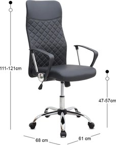 Καρέκλα γραφείου Novaro Megapap από τεχνόδερμα χρώμα μαύρο 61x68x111/121εκ.