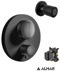 Almar Black matt Thermo-Core Push Θερμοστατικός μίκτης εντοιχισμού 2 εξόδων+κιτ εντοιχισμού