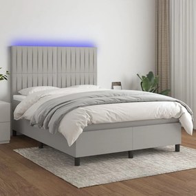 Κρεβάτι Boxspring με Στρώμα & LED Αν.Γκρι 140x200εκ. Υφασμάτινο