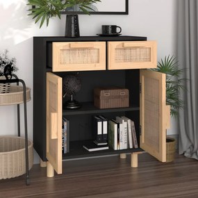 vidaXL Ντουλάπι Μαύρο 60 x 30 x 75 εκ. από Μασίφ Πεύκο &amp; Φυσικό Ρατάν
