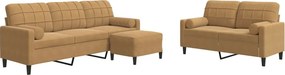 vidaXL Σετ Σαλονιού 3 Τεμ. Καφέ Βελούδινο με Μαξιλάρια/Στηρίγματα