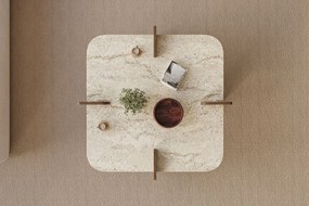Τραπεζάκι Σαλονιού Τραβερτίνη / Καρυδί MEVA 90x90x35
