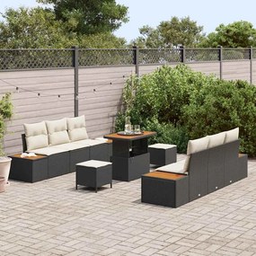 vidaXL Σετ Καναπέ Κήπου με μαξιλάρι 9 pcs Μαύρο Πολυ ράταν