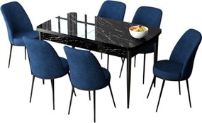 Extendable Dining Table &amp; Chairs Set (7 Pieces) Zen - Black Marble, Navy Blue Black Marble
Navy Blue
